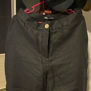Black linen high rise pants